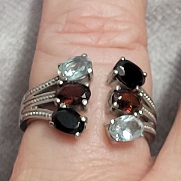 Garnet, Topaz, Spinel Open Band Ring - Picture 12 of 15